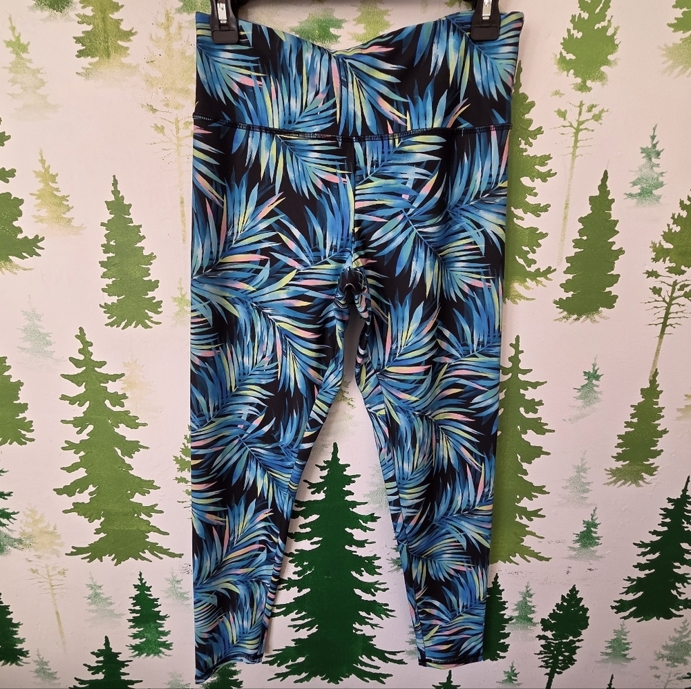 Forever 21 Blue Palm Pattern Leggings - Picture 1 of 6